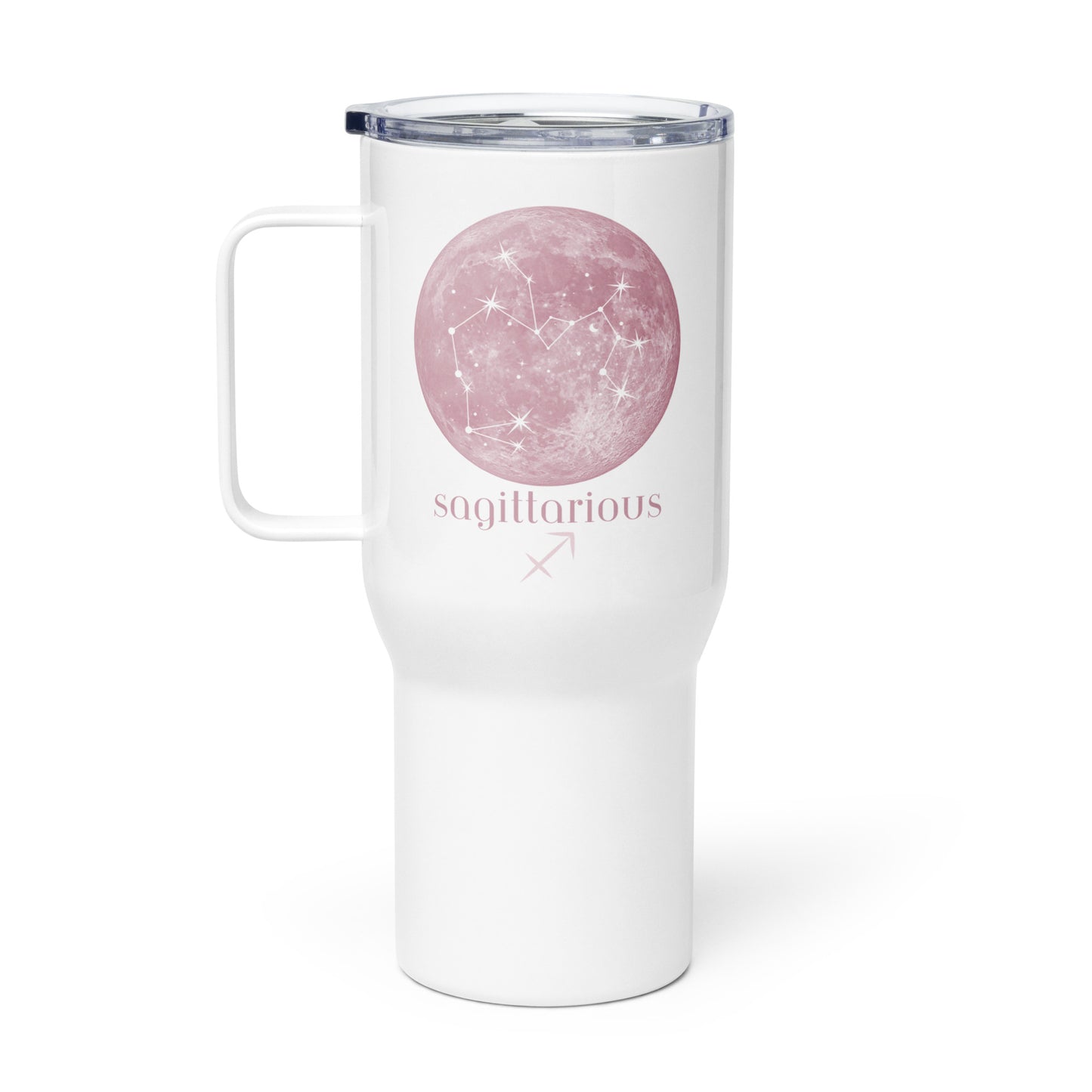 Sagittarius Pink Moon Travel mug with a handle