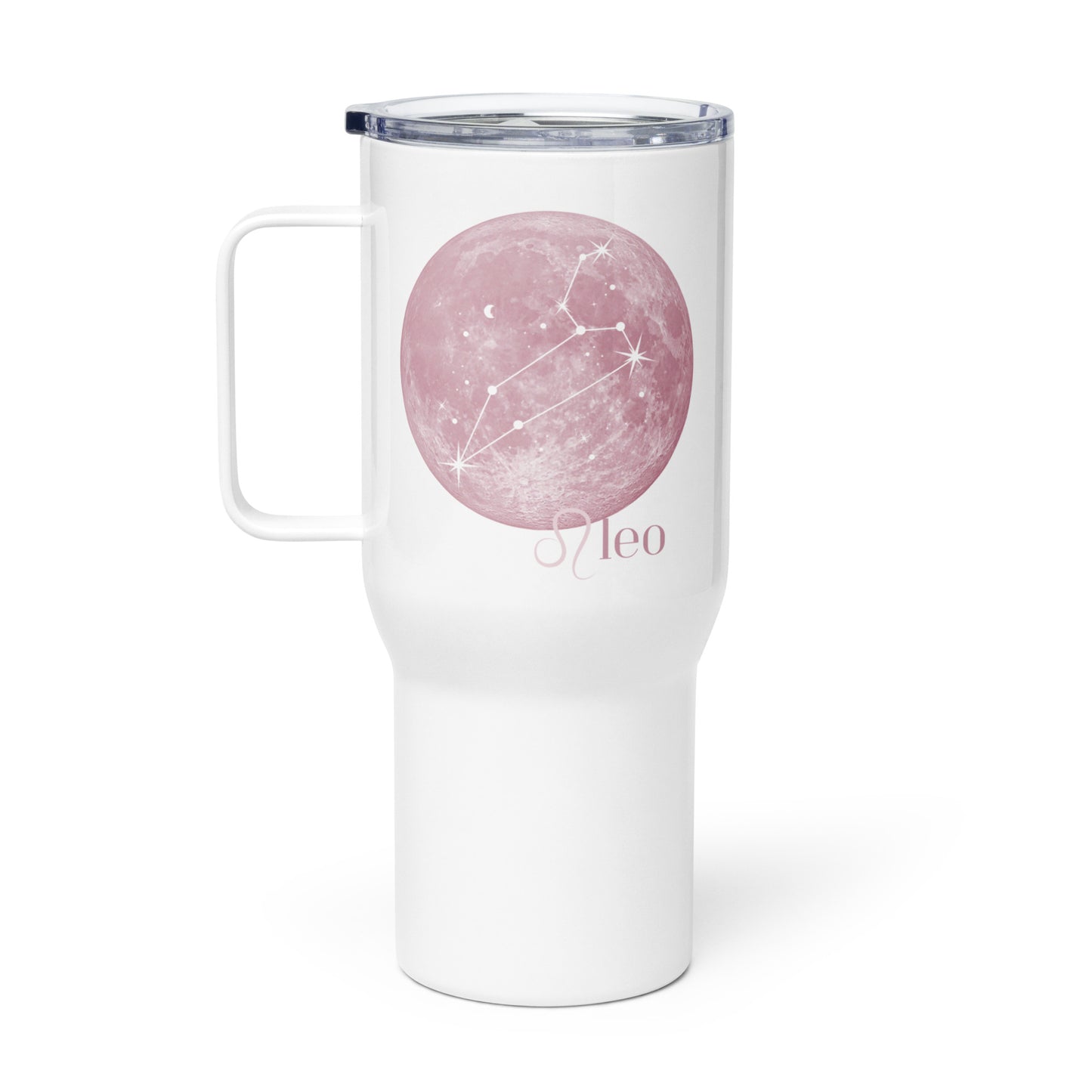 Leo Pink Moon Travel mug with a handle